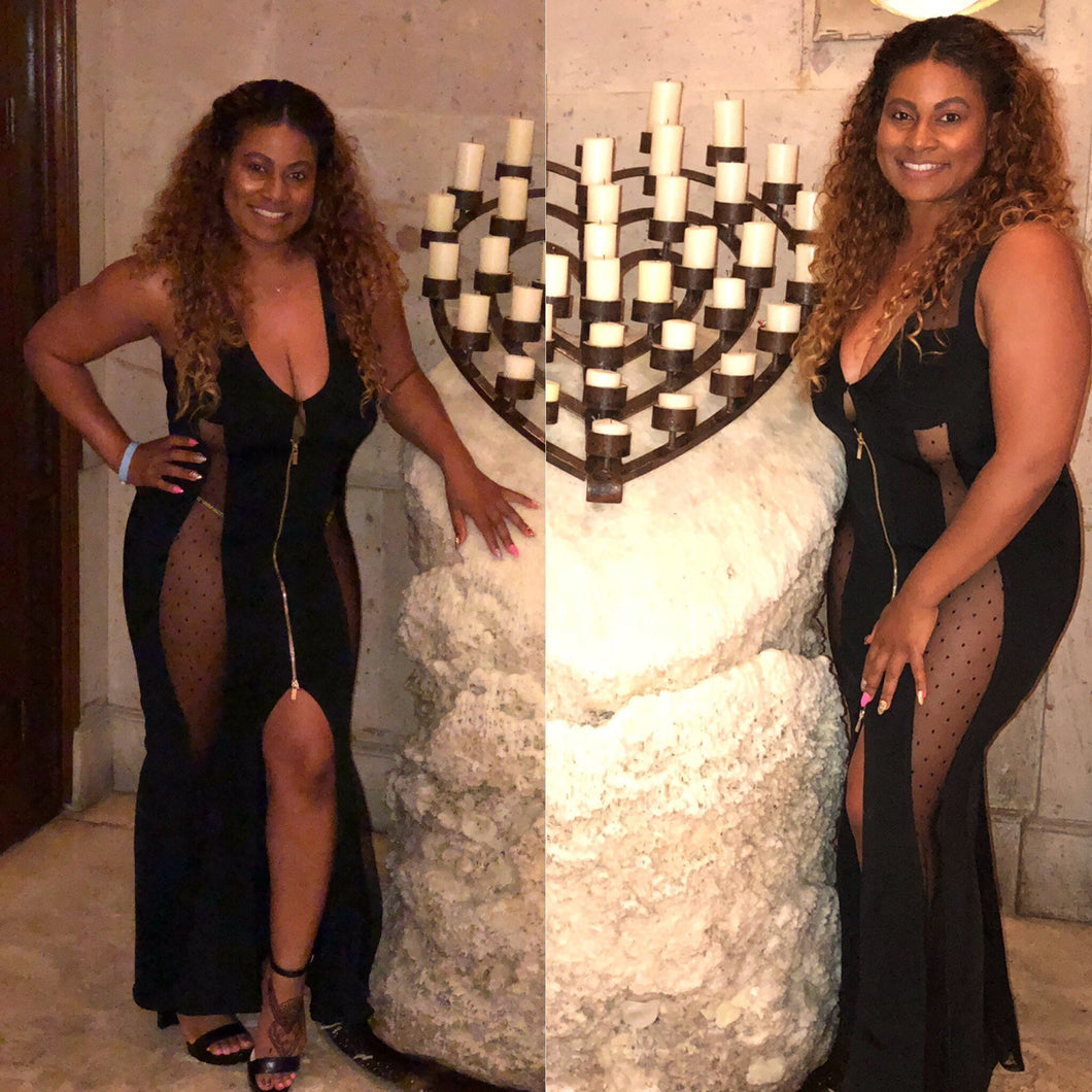 Flaming See-Thru Bandage Fishtail Maxi Dress