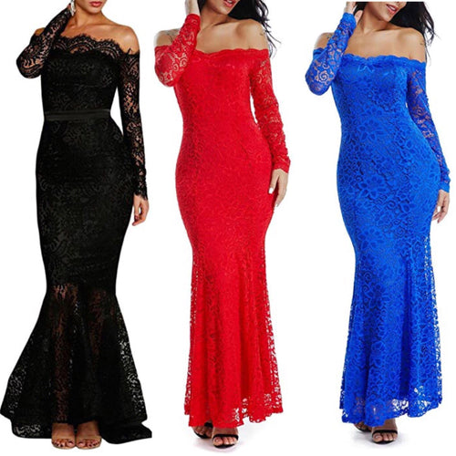 How Sweet the Sound Bardot Off-the-shoulder Lace Mermaid Dress