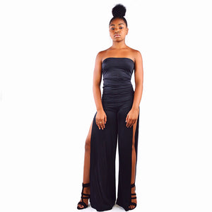 Beauty Strapless Jumpsuit w/ Split Legs