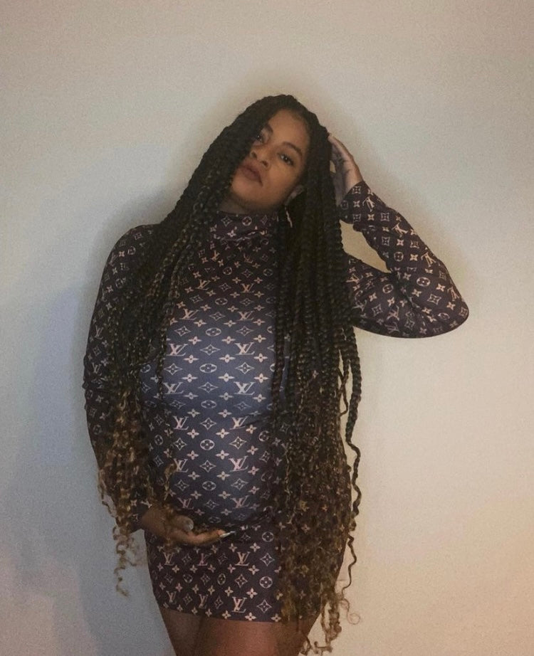 Deluxe Printed Turtleneck Dress