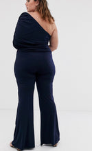 Load image into Gallery viewer, Off-the-Shoulder Navy Jumpsuit (Plus Size)