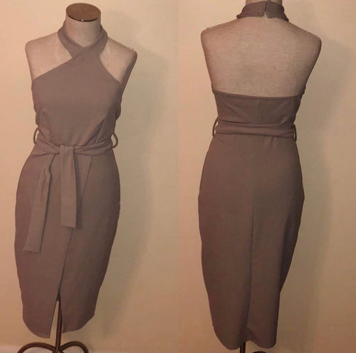 SLAY Consignment - Grey Halter Midi Dress