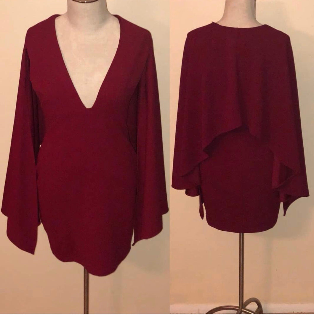 SLAY Consignment - Burgundy Cape Dress