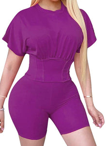 Athleisure Corset Tee Shortset - Plus Size Available