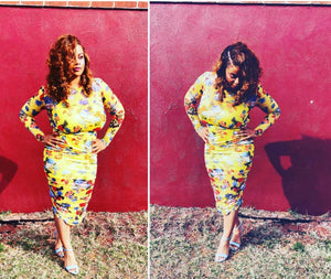 Sweet Rose Sheer Midi Bodycon Dress (Plus Size)