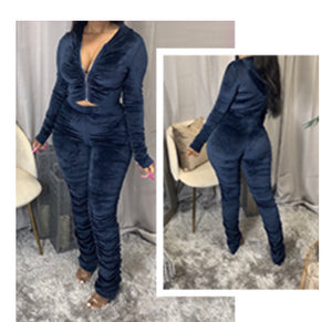 Velour Stacked 2pc Set (Plus Size Available)
