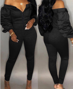 black bardog off the shoulder lkng sleeve jumpsuit
