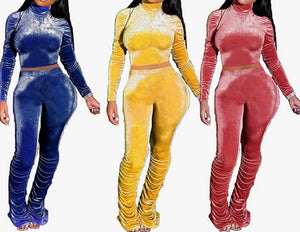 Velvet Stacked 2pc Pant Set (Plus Size Available)