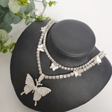 Load image into Gallery viewer, Butterfly Bling Charm Rhinestone Necklace and Choker Set