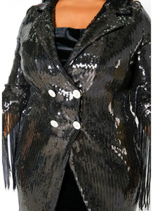 Sequin Tassled Long Jacket (Plus Size Only)