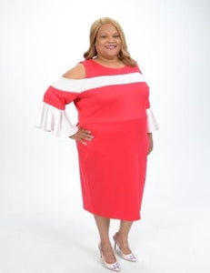 Color Block Cold Shoulder Dress (Plus Size 3X-6X)