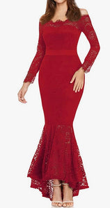 How Sweet the Sound Bardot Off-the-shoulder Lace Mermaid Dress