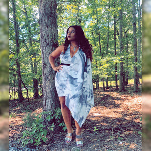 Tye Dye Formal Scuba Cape Sleeve Dress