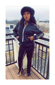 Leopard Lined Cold-Shoulder Tracksuit