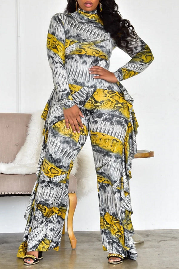 Yellow Snakeskin Jumpsuit (Plus Size Available)