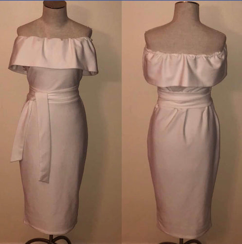 SLAY Consignment - White Bardot Midi Dress