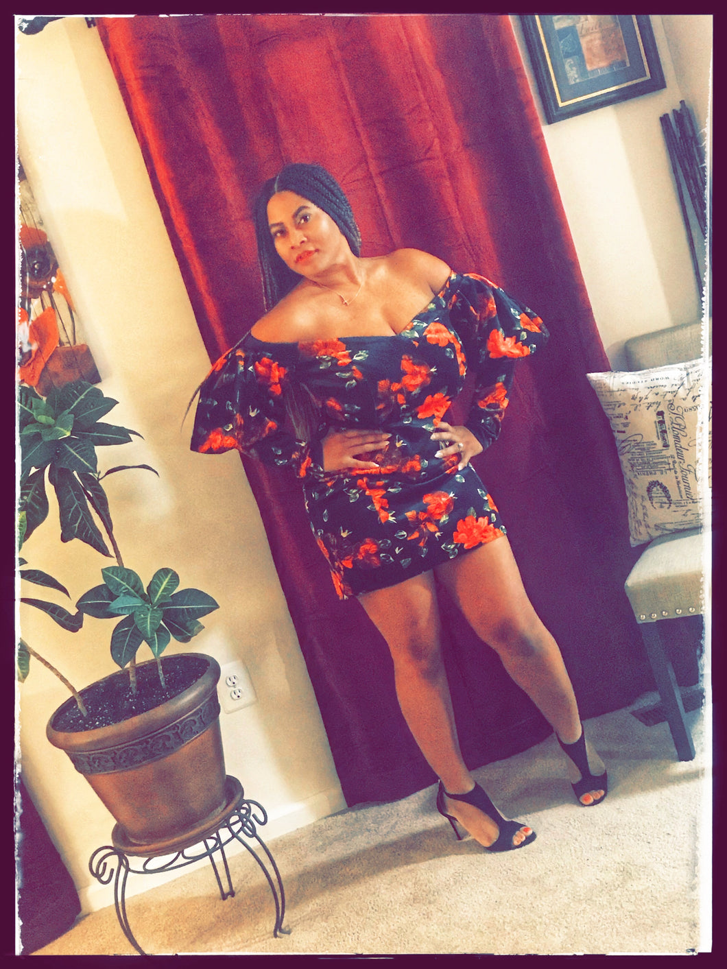 Velvet Floral Off-the-Shoulder Mini