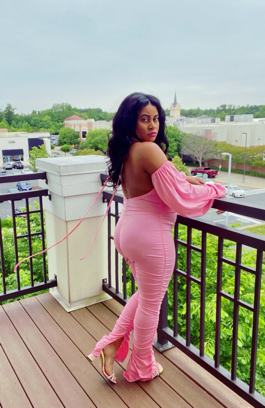 Pink Smoke Stacked Jumpsuit (Plus Size Available)