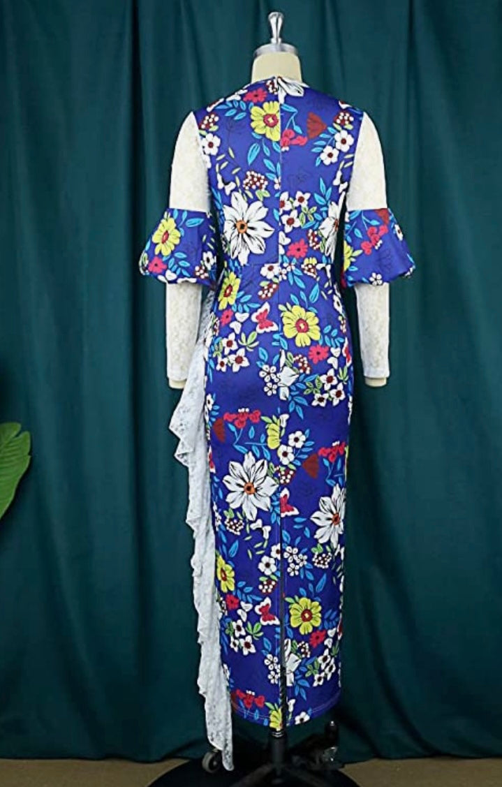 Blue Floral Sweetheart Maxi - Plus Size Available