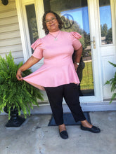 Load image into Gallery viewer, Pretty in Pink Peplum High Neck Top (Plus Size Only)