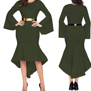 Royal Goddess High Low Bell Sleeve Dress