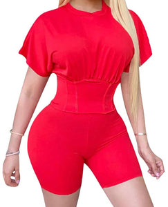 Athleisure Corset Tee Shortset - Plus Size Available