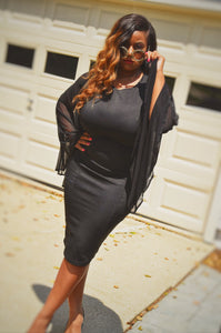 She is Sophisticated Sheer Sleeve Midi (Plus Size Available)