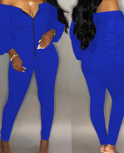 blue cobalt burgundy long dleeve bardot off the shoulder jumpsuit 