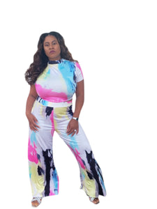 Water Color Dressy Pant Set (Plus Size Available)