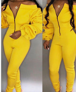 yellow bardot off the shoukder jumpsuit
