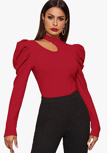 Puff Sleeve Keyhole Top (Plus Size Available)