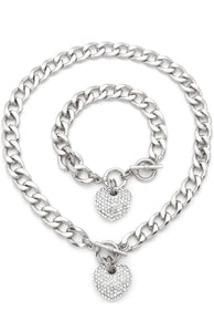 3D Heart Cuban Necklace & Bracelet Set