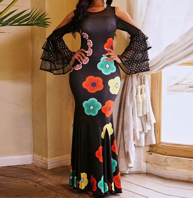 Autumn Bliss Floral Bell Sleeve Maxi (Plus Size Available)