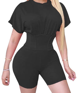 Athleisure Corset Tee Shortset - Plus Size Available