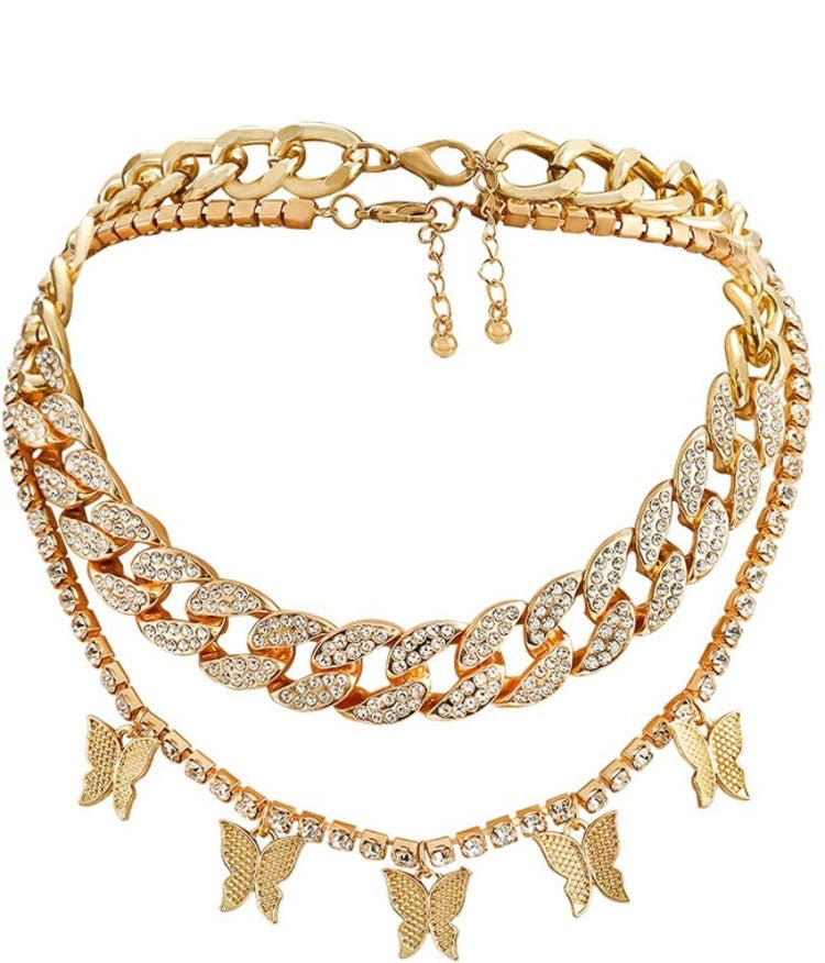 Cuban Butterfly Choker Necklace Set