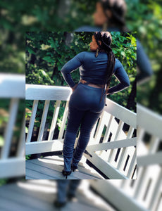 Turtleneck Ruching Matching Pant Set (Plus Size Available)