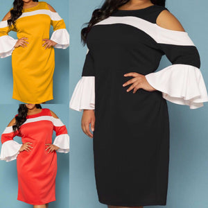 Color Block Cold Shoulder Dress (Plus Size 3X-6X)