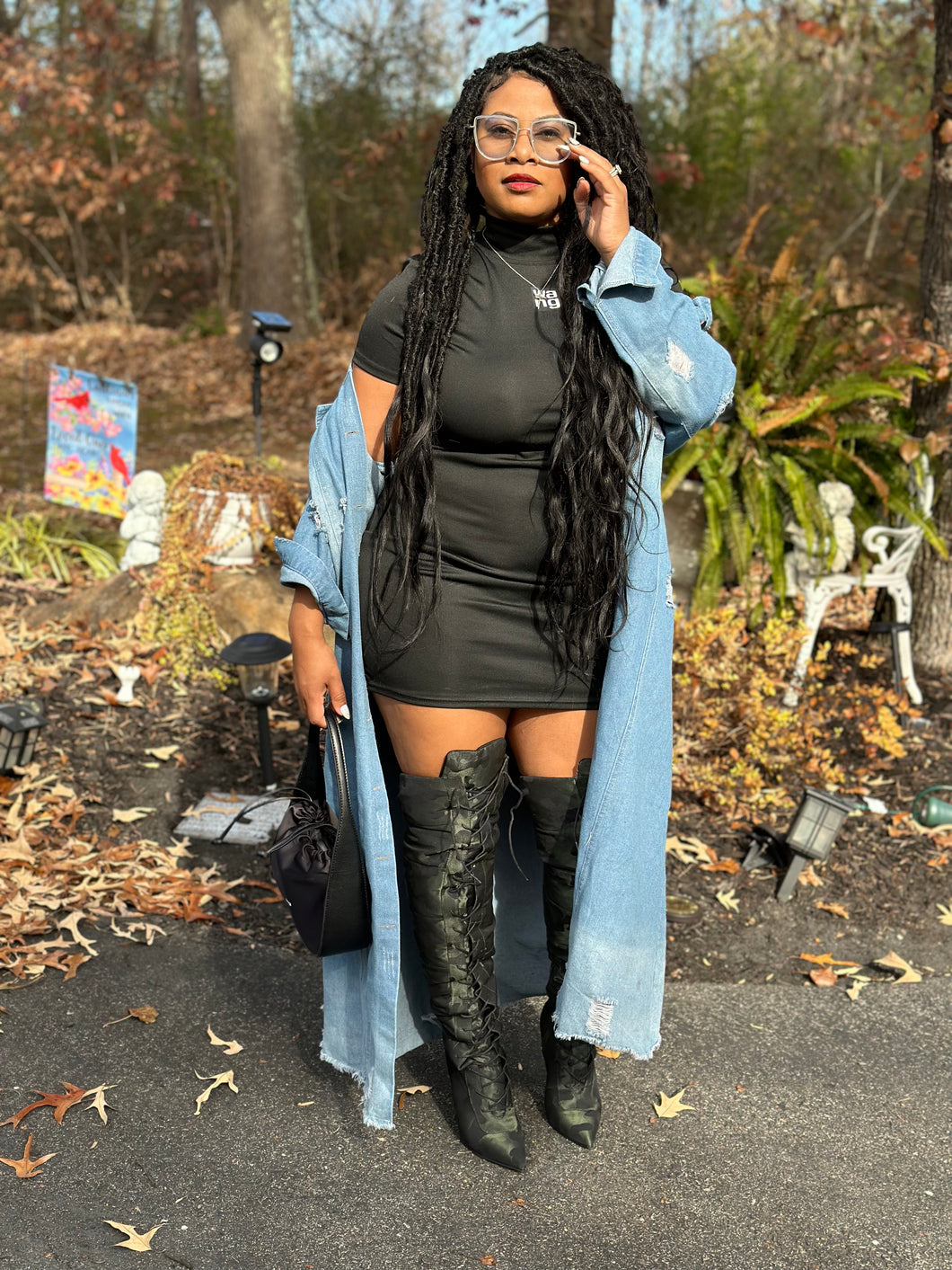 Distressed Jean Coat - Long (Plus Size Available)