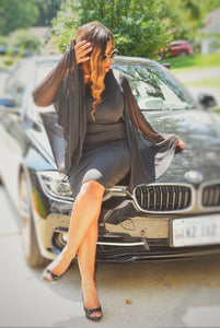She is Sophisticated Sheer Sleeve Midi (Plus Size Available)