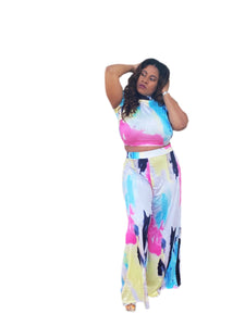 Water Color Dressy Pant Set (Plus Size Available)