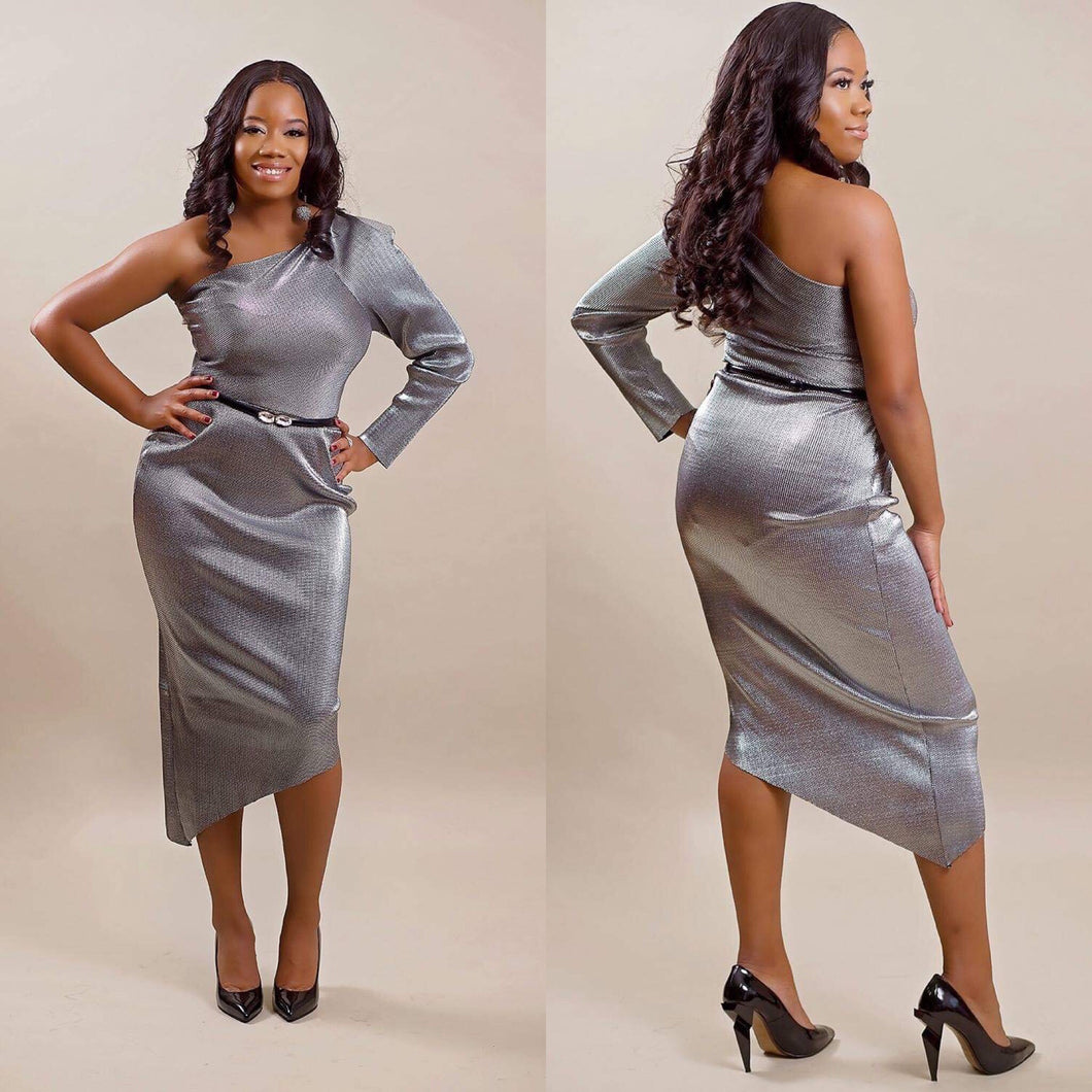 Glitz & Glamour One Sleeve Pencil Dress