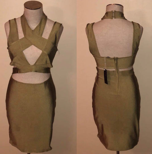 SLAY Consignment - Olive Cut-Out Bandage Mini Dress