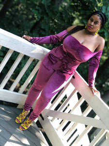 Velour Corset Jumpsuit (Plus Size Available)