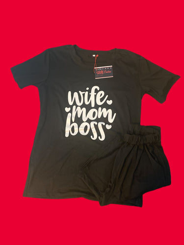Wife Mom Boss Short Set (Plus Size Available) - Pre-Order