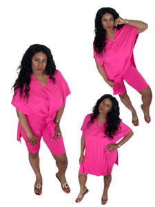 Solid Batwing Short Sets (Plus Size Available)