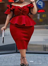 Load image into Gallery viewer, Fabulous &amp; Classy Peplum Midi Dress (Plus Size)