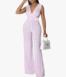 Soft Girl Era Houndstooth Jumpsuit - Plus Size Available