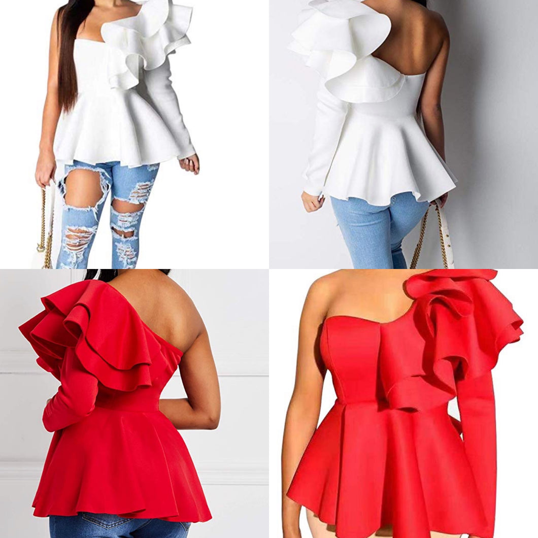 Class Act Ruffle One-Sleeve Top (Plus Size Available) *New