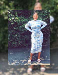 Cloudy Tye Dye Ruching Dress (Plus Size Available)