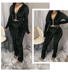 Velour Stacked 2pc Set (Plus Size Available)